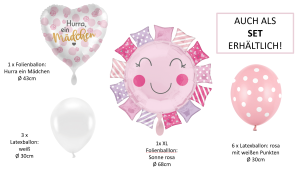 Folienballon herzförmig - Hurra ein Mädchen - ø 43cm